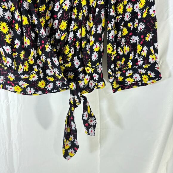 Madewell French Floral Wrap Top — True Black Daisy Print, Side Tie Blouse Small - Picture 3 of 5
